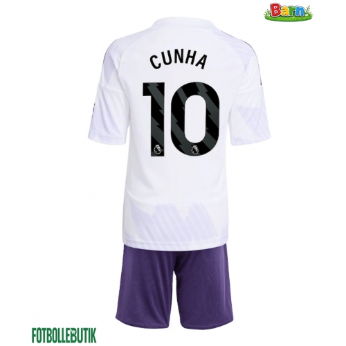 Manchester United Matheus Cunha #10 Bortaställ Barn 2025-26 Kortärmad (+ Korta byxor)